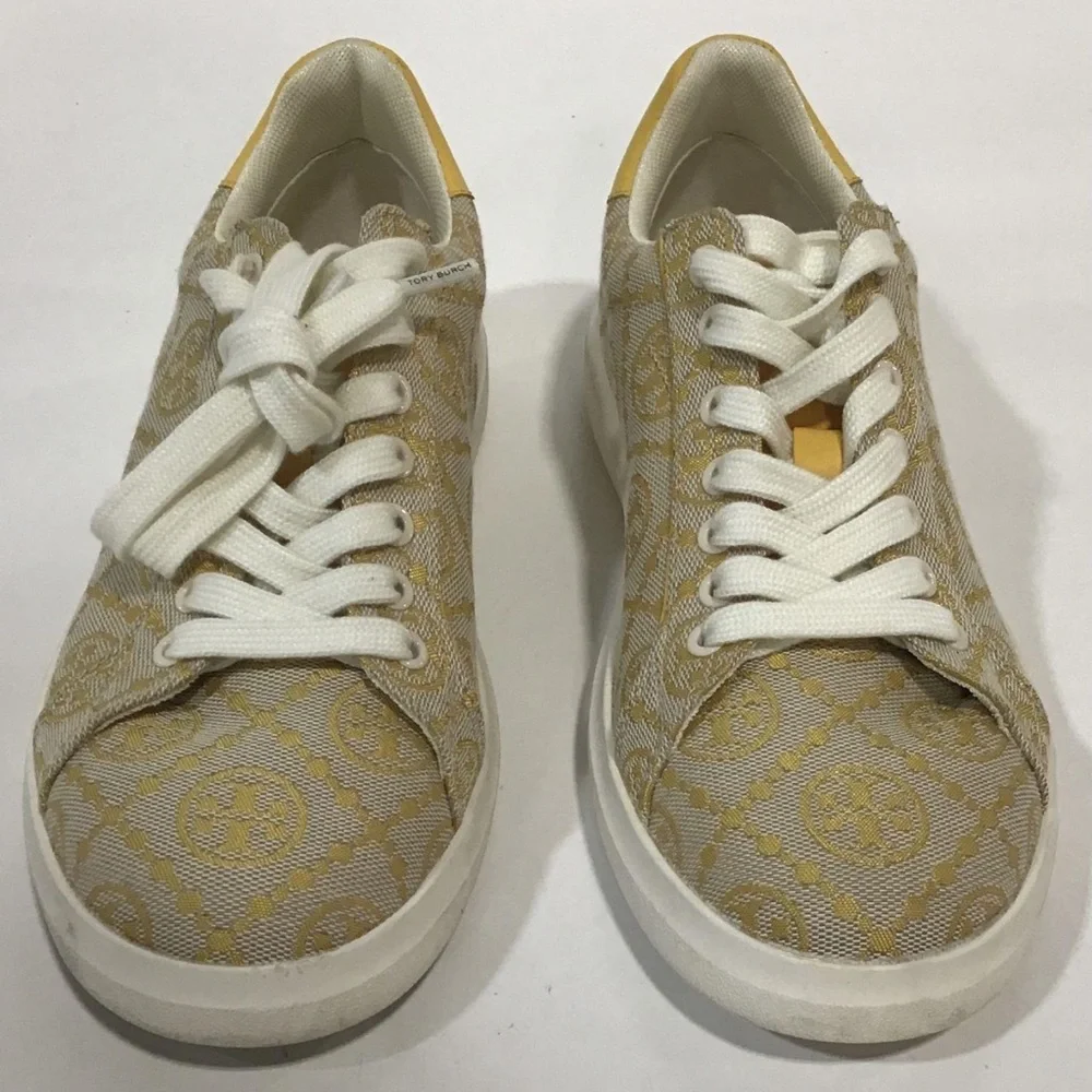 Women’s Tory Burch T Monogram Howell Court Sneaker Size 6.5M Yellow